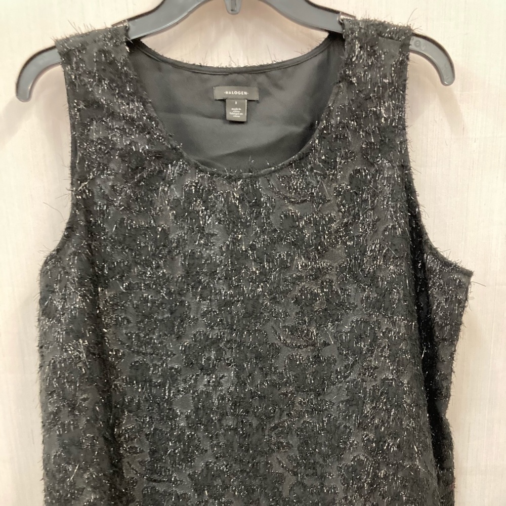 NWT Halogen Black/ Sparkle fuzz Sleeveless Top